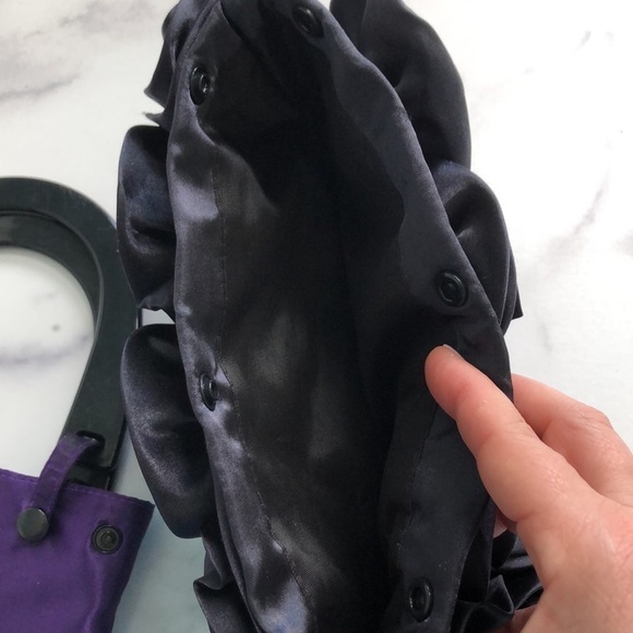 For Your Ease Only Black Satin Rosettes Evening Purse Handbag - Picture 11 of 12